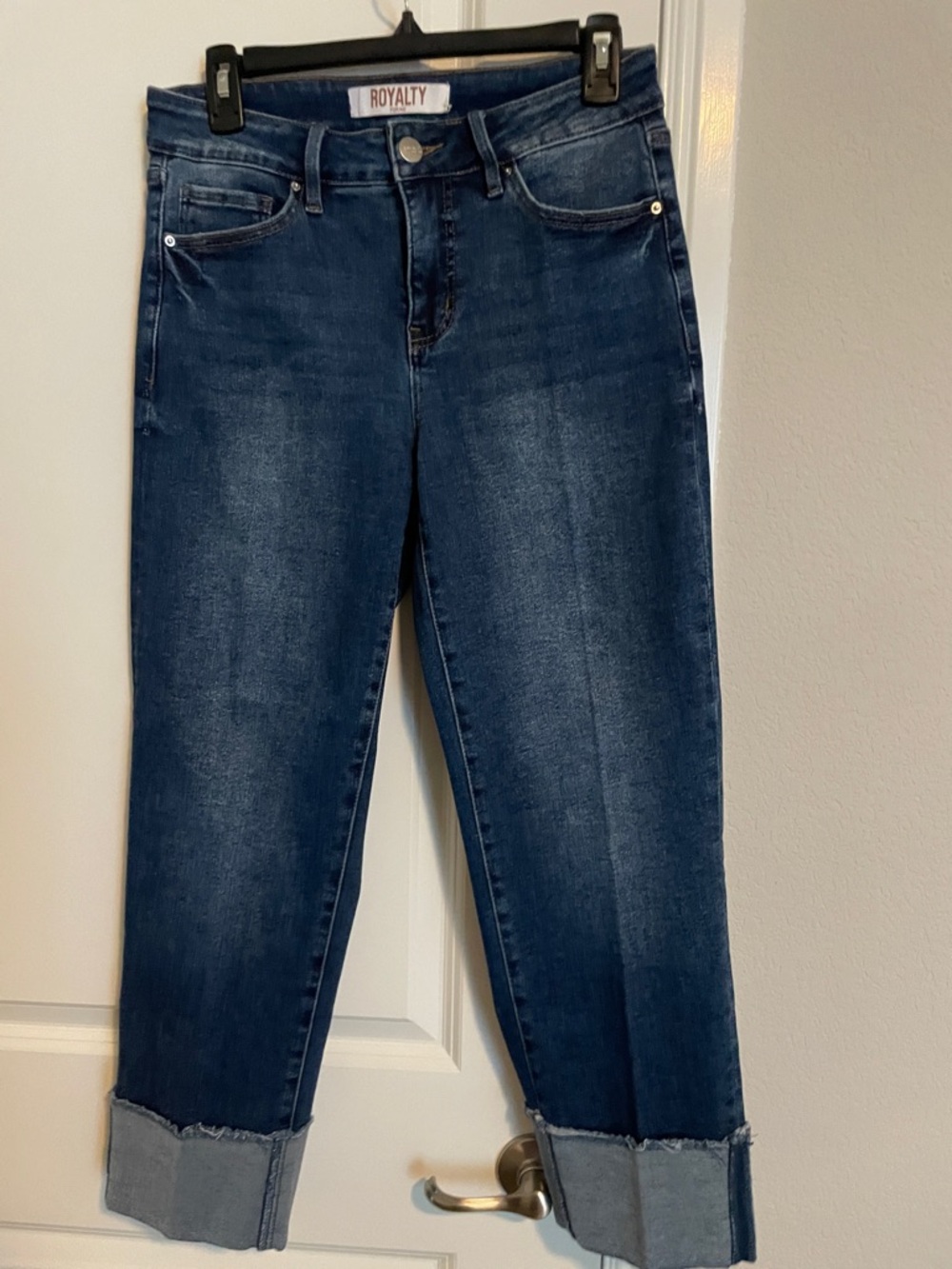Royalty For Me Women's Dark Wash Cropped Cuffed Jeans